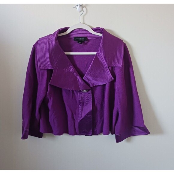 St. John Blazer Jacket Santana Flare Long Sleeve Button Front Purple Size 12 - Picture 1 of 7
